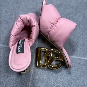 Dolce & Gabbana Pink Quilted Nylon Dg Heel Slide Sandals